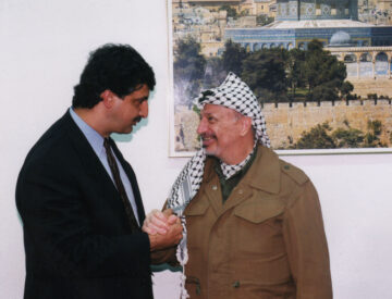 The author Ray Hanania with Palestinian President Yasser Arafat ion Gaza in 2005. Photo courtesy of Ray Hanania